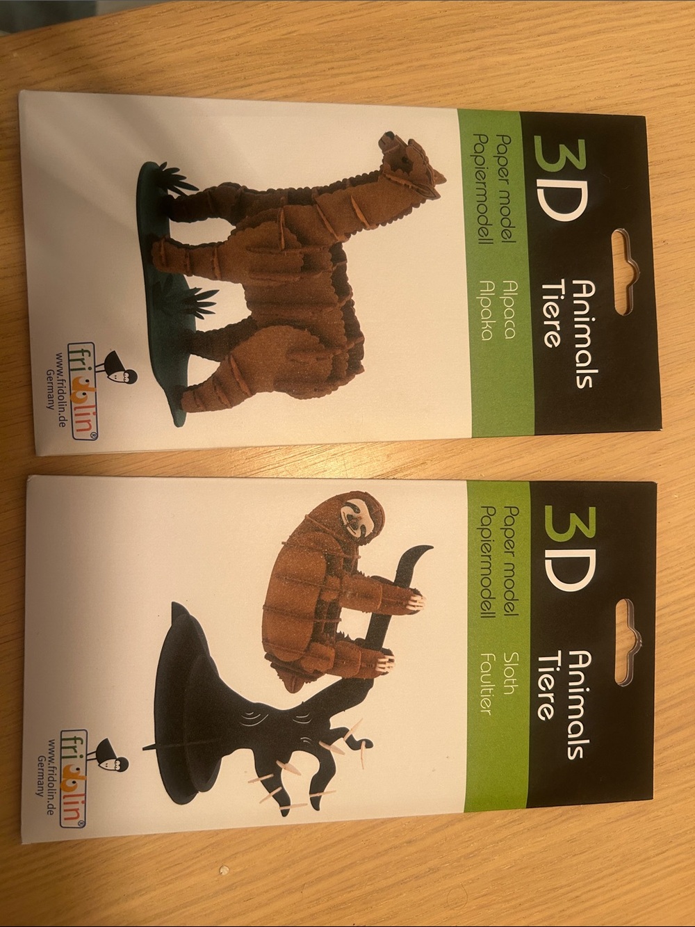 Fridolin 3D Animals Paper Model Kits – Alpaca & Sloth – NEW Unopened